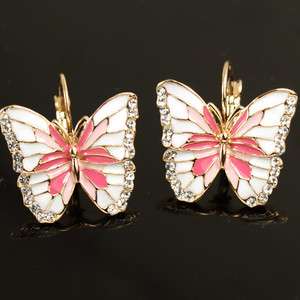 GP Pink Enamel Butterfly Swarovski Crystal earring a506  