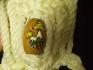 Vintage 70s Macrame Hand Towel Holder Mushroom Beads  