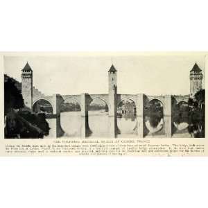 1927 Print France Cahors Pont Valentre Fortified Medieval Bridge River 