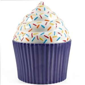   Two Lumps of Sugar Ceramic Purple Cupcake Cookie Jar: Kitchen & Dining
