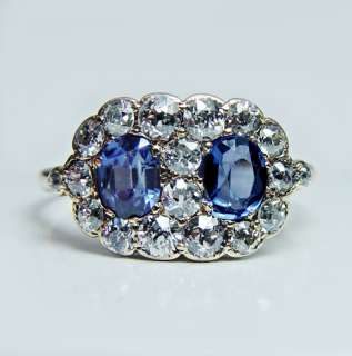 Antique Sapphire 1.25ct European Diamond 18K Gold Ring Estate Jewelry 