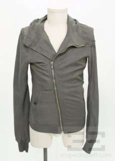 Rick Owens Grey Leather Asymmetrical Zip Up Hooded Mens Jacket Size 
