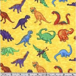  45 Wide Moda Dinosaur Uproar Dinosaurs Yellow Fabric By 