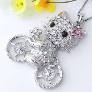 Hello Kitty 3 D Silver Plated Crystal Bike Kitty Cat Pendant and 
