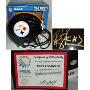  Troy Polamalu Signed Steelers Auth Pro Helmet: Sports 