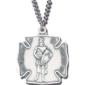  Sterling Silver St.Florian Medal with Chain Arts, Crafts 