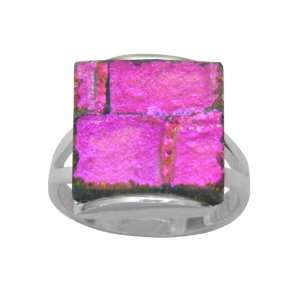   Dichroic Glass Magenta Purple Square Shaped Ring, Size 9: Jewelry