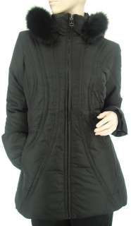 VIA SPIGA Black Down Quilted Nylon Real Fox Fur Hood Winter Womens 
