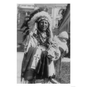  Sioux Chief Spotted Crow with Granddaughter Photograph 