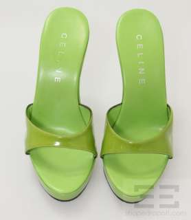   Neon Green Patent Leather Platform High Slide Heels Size 39  