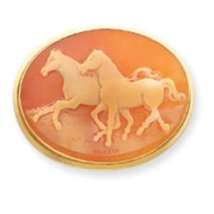  14k Gold 40mm Shell Cameo Horse Pin Jewelry
