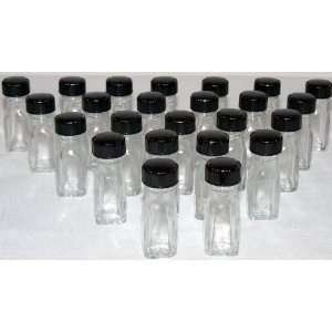 24 Mini 2 Clear Glass Bottles with Black Screw Caps   Great For Mini 