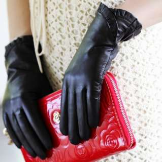 Womens GENUINE LAMBSKIN leather WINTER WARM gloves L001NC_Black_Large 