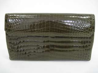 CECE CORD Green Crocodile Skin Large Clutch Handbag Bag  