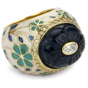  Isharya Cheran Enamel Round Carved Blue Sapphire Ring 