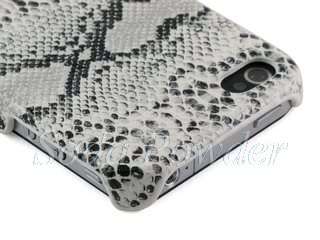 Hard Back Case Cover for iPhone 4 4S (White Patterned Snake Skin 