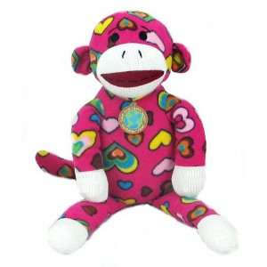  Pink Heart Patterned Sock Monkey Doll: Toys & Games