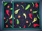 Chili Peppers Tossed All Over Red Trimmed 9 X 9 Set of 2 Handmade 