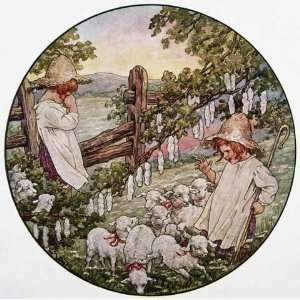  Book Illustration Showing Little Bo Peep With Flock Of Sheep 