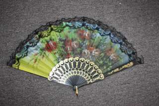 Chinese Japanese folding Fan Flower print Hand U.S. Seller  