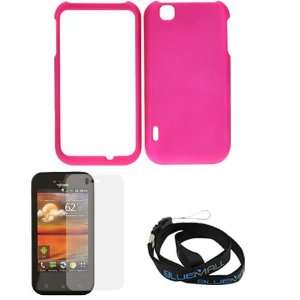  Hot Pink Rubberized Snap On Case + Clear LCD Screen Protector + Neck 