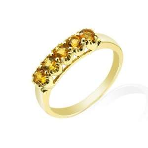  9ct Yellow Gold Five Stone Citrine Ring Size: 6.5: Jewelry