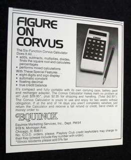 1974 CORVUS SIX FUNCTION CALCULATOR PRINT AD  