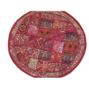  Decorative Sari Round Pillow Red Accent Large Circle 