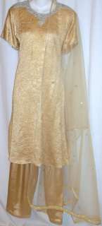Crushed Satin Gold Silver Indian Salwar Kameez Punjabi Sari Pant Suit 