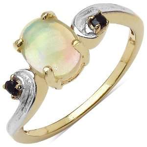   Plated 0.80 ct. t.w. Opal and Black Spinel Ring in Sterling Silver