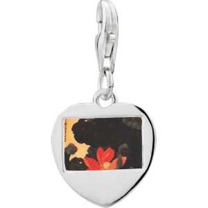  925 Sterling Silver Red Lotus Painting Photo Heart Frame 