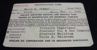 1956 Vintage Insurance ID Card SINCLAIR OIL AND & GAS  