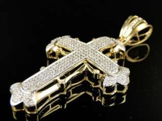   10K SOLID YELLOW GOLD SIMULATED DIAMOND CROSS PENDANT CHARM  