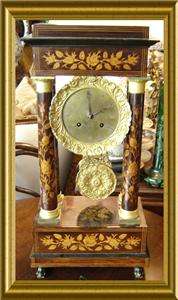ANTIQUE FRENCH ORMOLU & BURL PORTICO MANTEL CLOCK CIRCA 1840