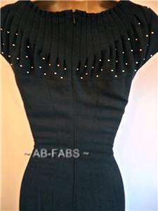 Karen Millen Black Crepe Studded Draped Fitted Dress UK  