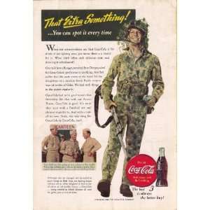 1943 Coca Cola Ad American Marine Soldier in Jungle Camo Original Coke 