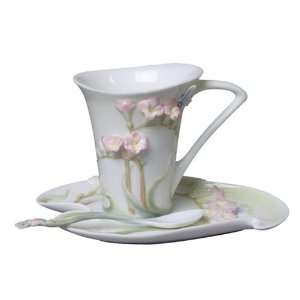    Freesia Pink Flower Porcelain Coffee Cup Set