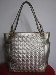 NWT COACH WOVEN LEATHER N/S TOTE BAG GOLD 17099  