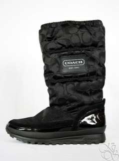 COACH Demure 12CM Signature C Nylon Puffy Black Womens Winter Boots 