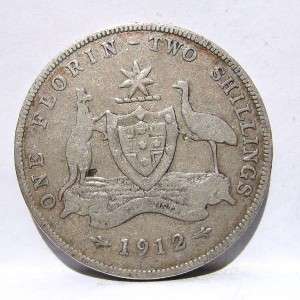AUSTRALIA rare George V 1912 silver 2 Shillings/Florin  