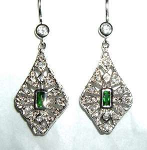 Antique ART DECO STYLE Sterling White Sapphire Earrings  