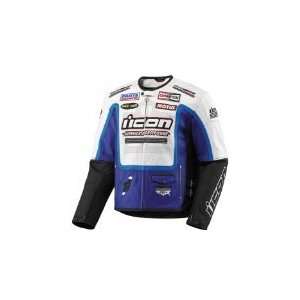  Icon Mens Victory Hero Leather Motorcycle Jacket Blue 