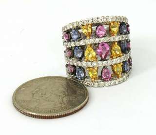 18K GOLD 9.5 CTS DIAMONDS & COLORED SAPPHIRES BAND RING  
