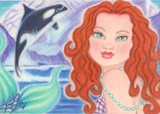 ORIGINAL ACEO Carol Frechette Fantasy Mermaid Fairy Sprite Orca Art 