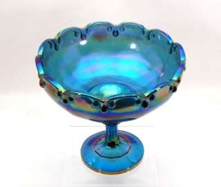 VTG Indiana Blue Carnival Glass Teardrop Large Compote  