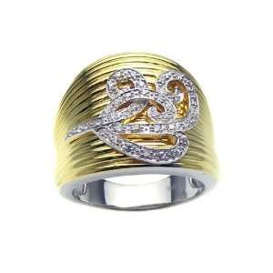  Sterling Silver Gold Plated CZ Flower Design Ring Size 9 