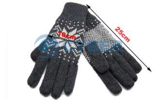 Pair Winter Mens Snow Gloves Man Knit Warm Wool Soft  