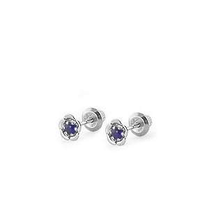   White Gold September Birthstone Sapphire Flower Baby Earrings: Jewelry