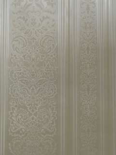 Vintage Wallpaper Pearly White Damask Stripe Satin 1m  