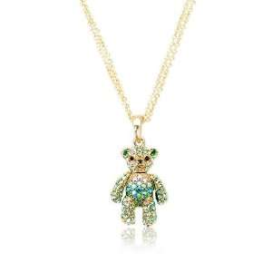   Swarovski Crystal Teddy Bear Pendant Necklace   Green: Jewelry